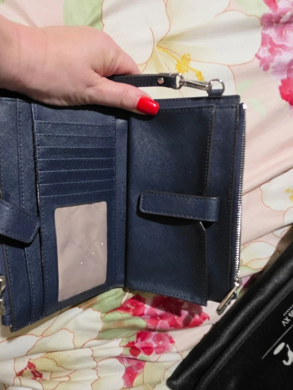 Michael Kors Double Zip Wristlet Navy Blue Leather Wallet